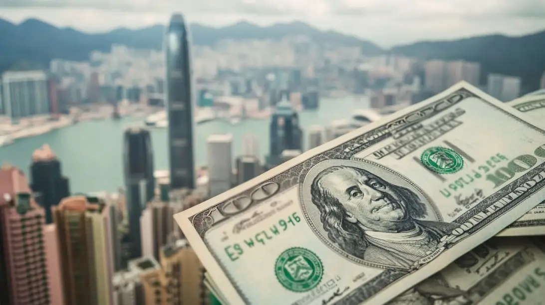 Close-up of U.S. hundred-dollar bills in front of a city skyline featuring tall buildings and waterfront, symbolizing urban cost of living