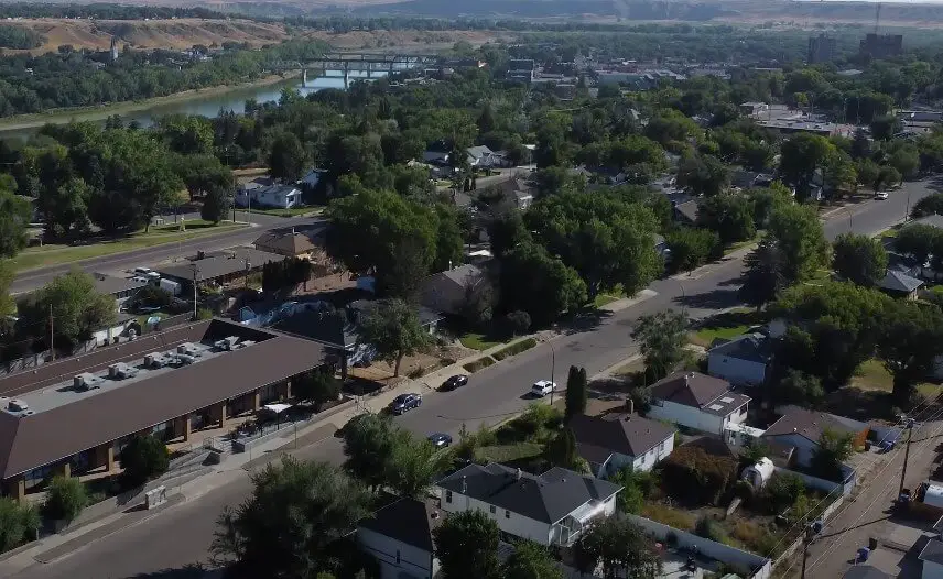 Medicine Hat, city in Alberta, drone view