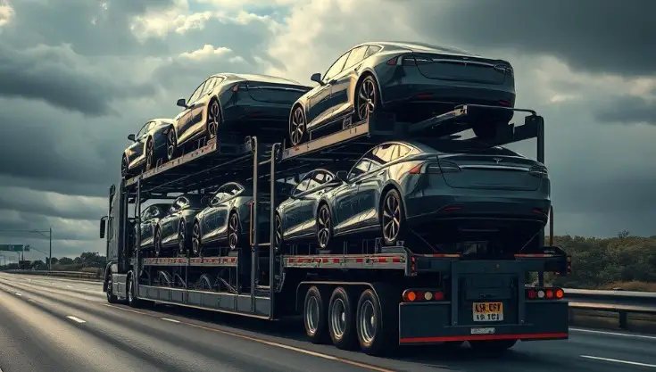 Modern cars, traveling in a convoy on a highway