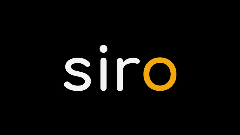 Siro logo displayed on a black background in a clean, minimal design