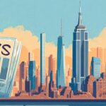 Illustration of New York City skyline with a newspaper labeled News in the foreground