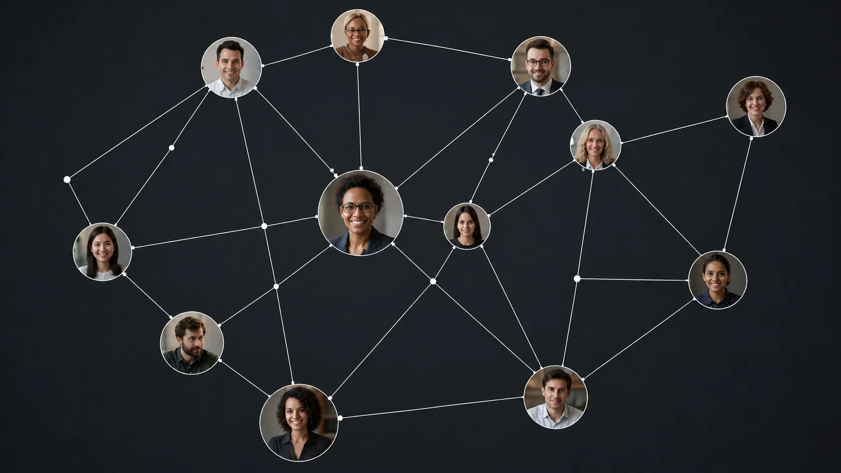 Professional network diagram showing connected people linked through relationships and referrals