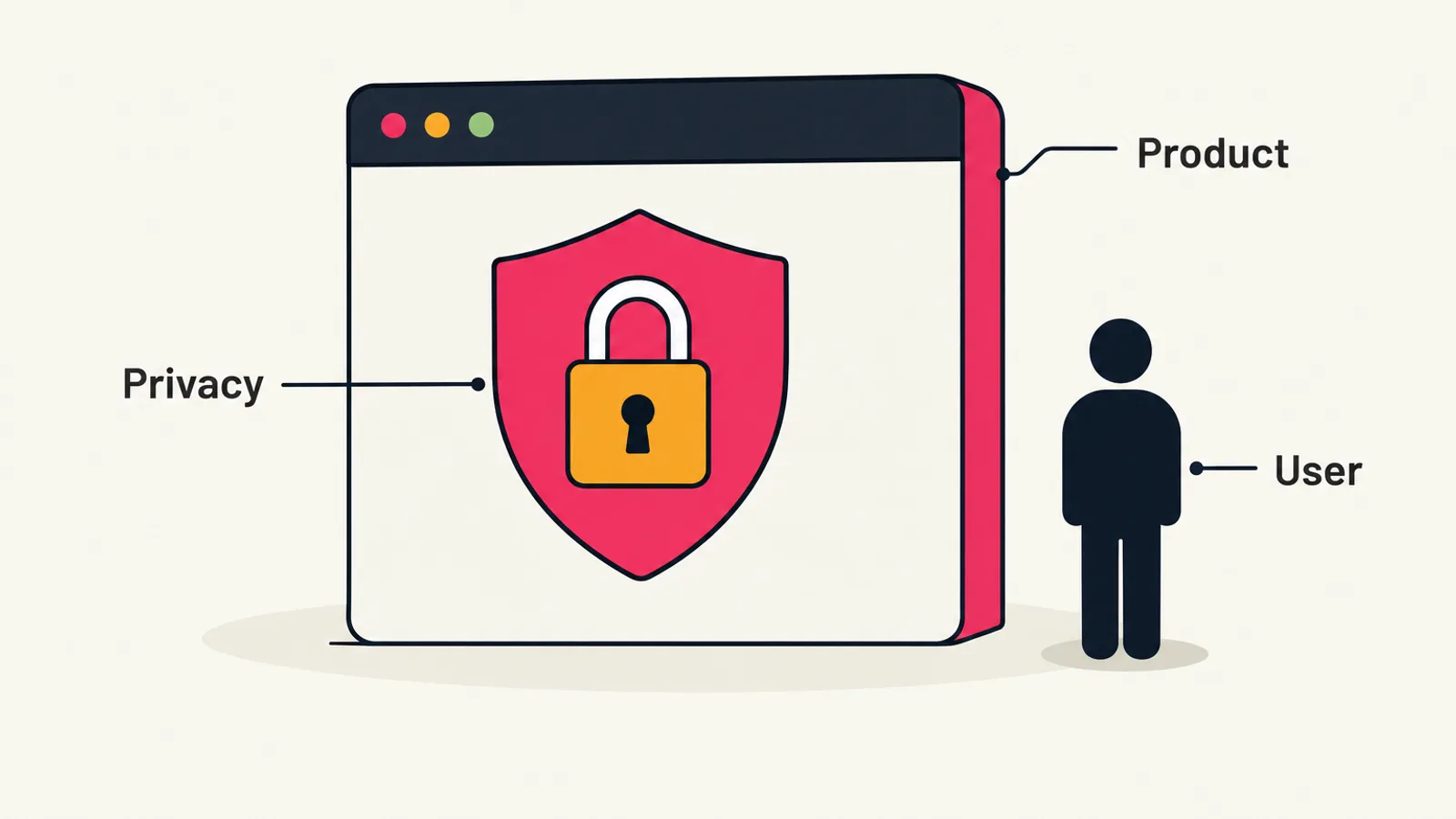Browser-shaped product box with a shield, lock, and user silhouette